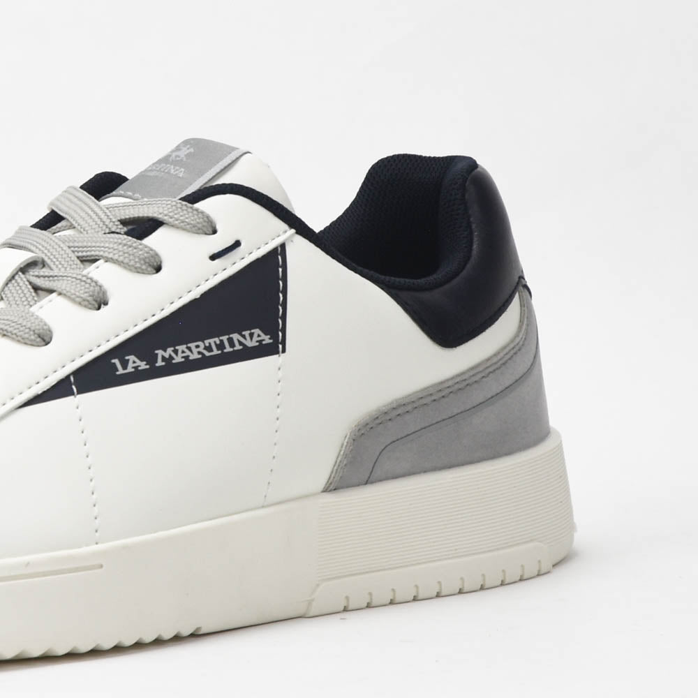 La Martina Cup Leather Sneakers White Blue - LFM252-001-A00-A2