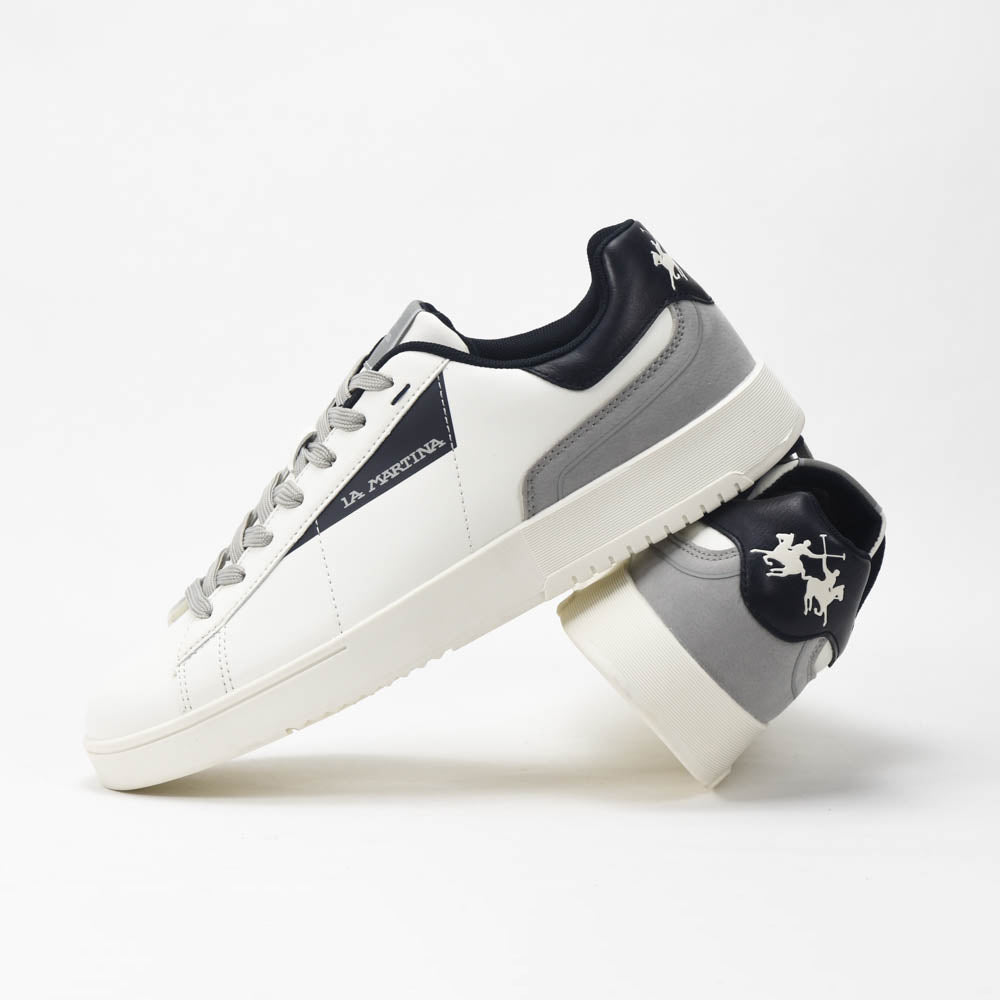 La Martina Cup Leather Sneakers White Blue - LFM252-001-A00-A2