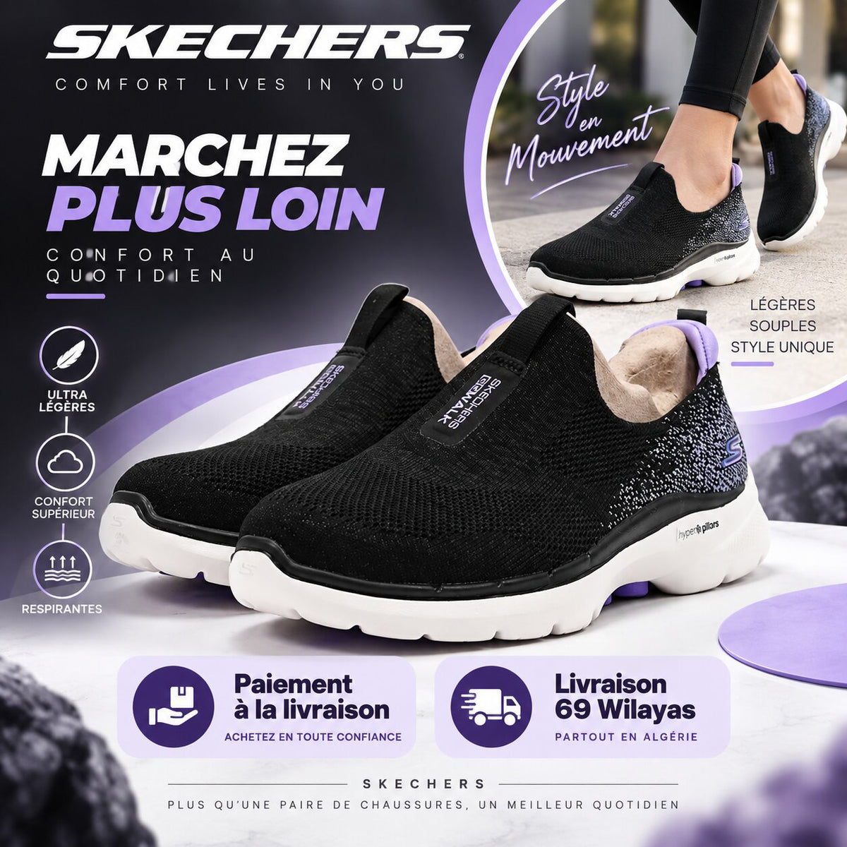 Skechers GO WALK 6 – Glimmering Walking Shoes - 124502-BKLV
