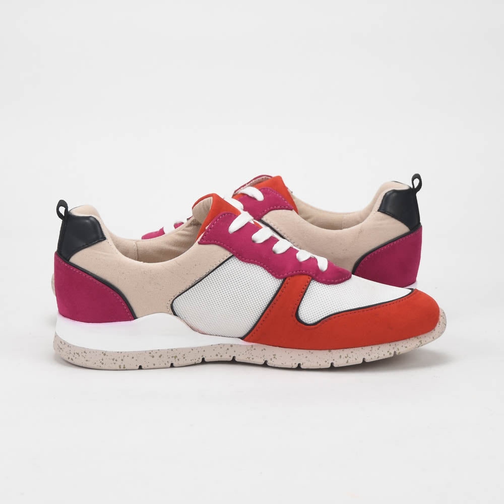 ANDRÉ BASKETS FEMME ADO CUIR ROUGE BEIGE - 52149780412