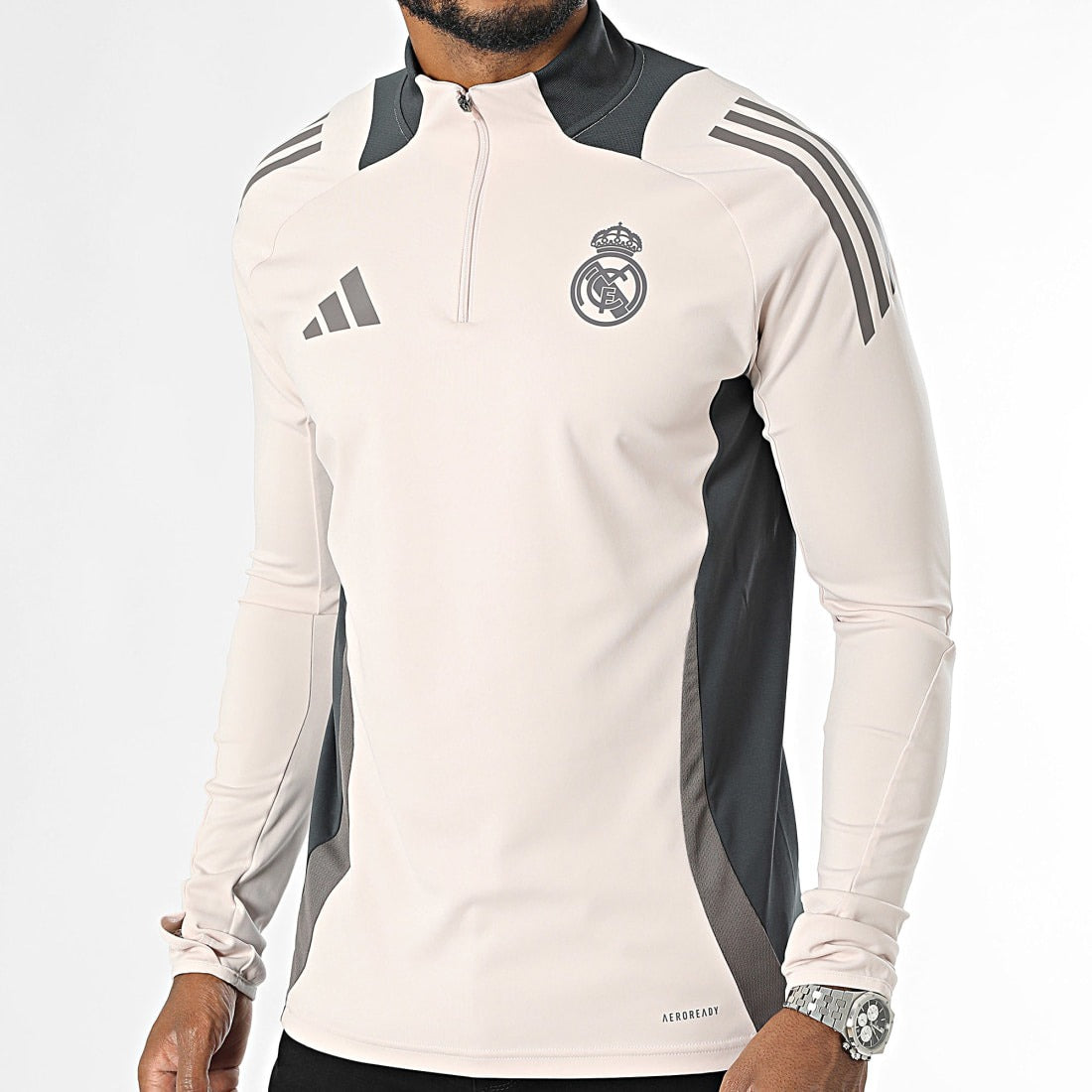 Tee Shirt Manches Longues A Bandes Real Madrid IT5133 Beige Gris - IT5133
