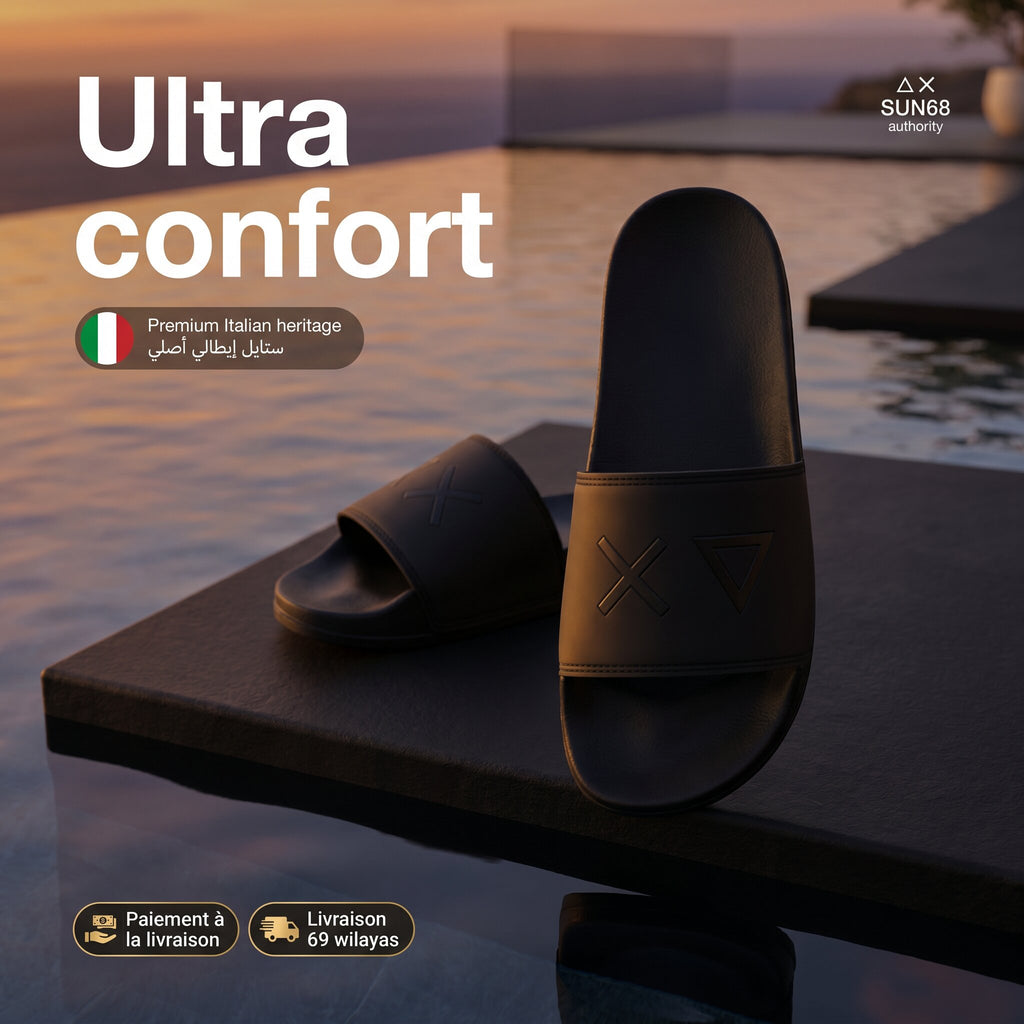 SUN68 Logo Black Slippers - X36110-11