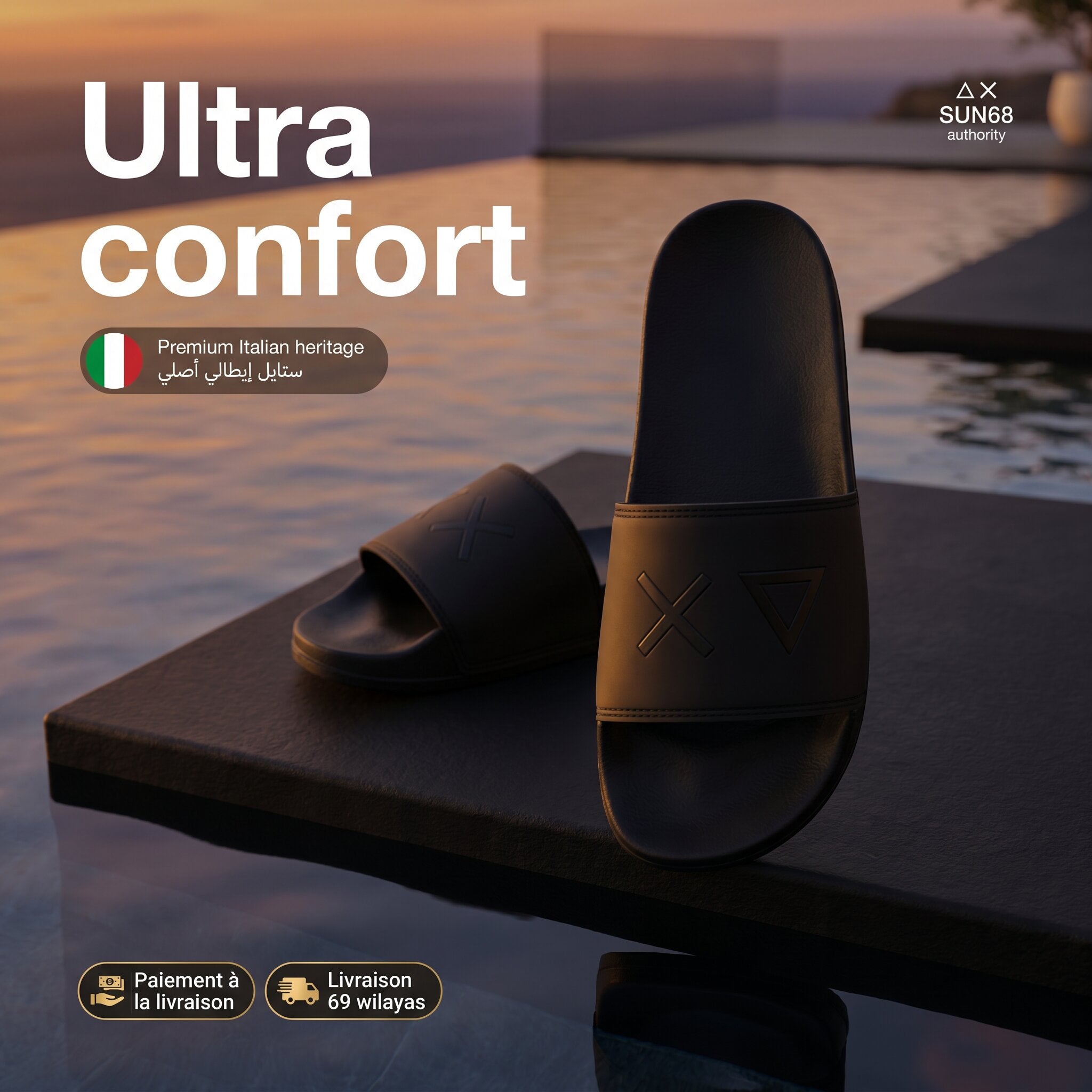 SUN68 Logo Black Slippers - X36110-11