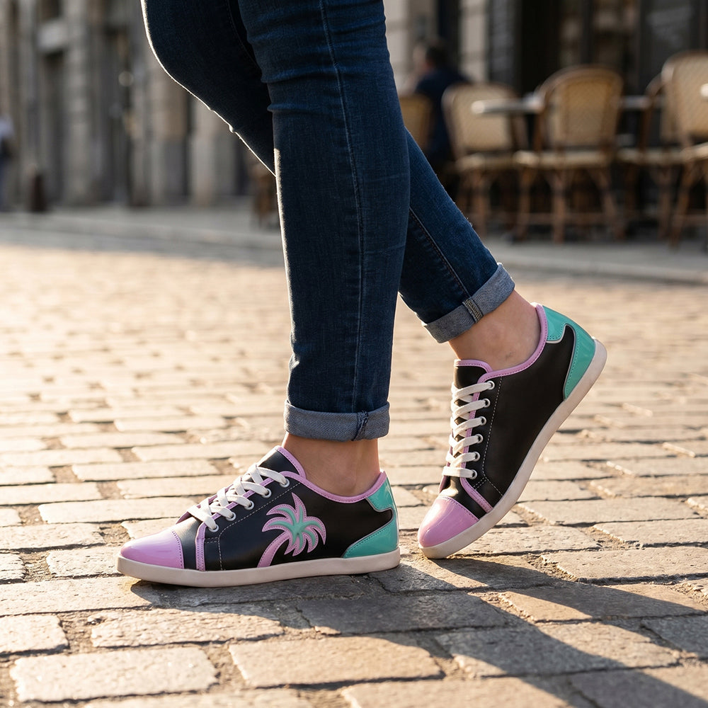 ANDRÉ BASKETS FEMME LIMONADE CUIR NOIR VIOLET - 52149171007