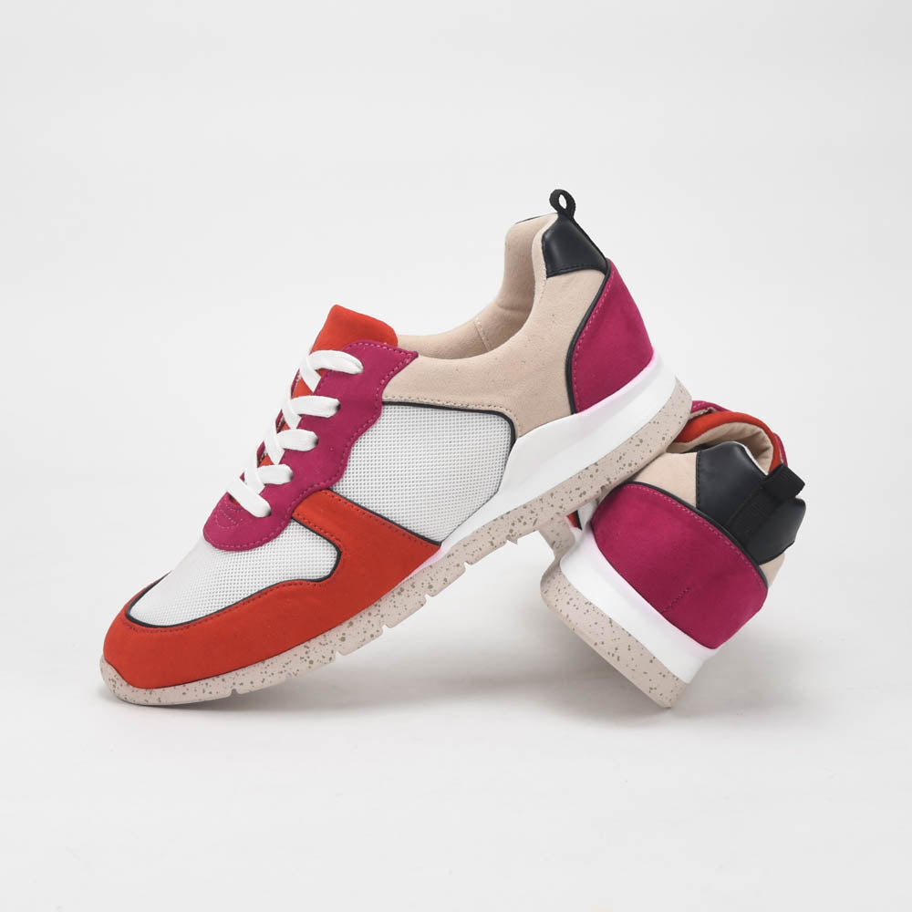 ANDRÉ BASKETS FEMME ADO CUIR ROUGE BEIGE - 52149780412