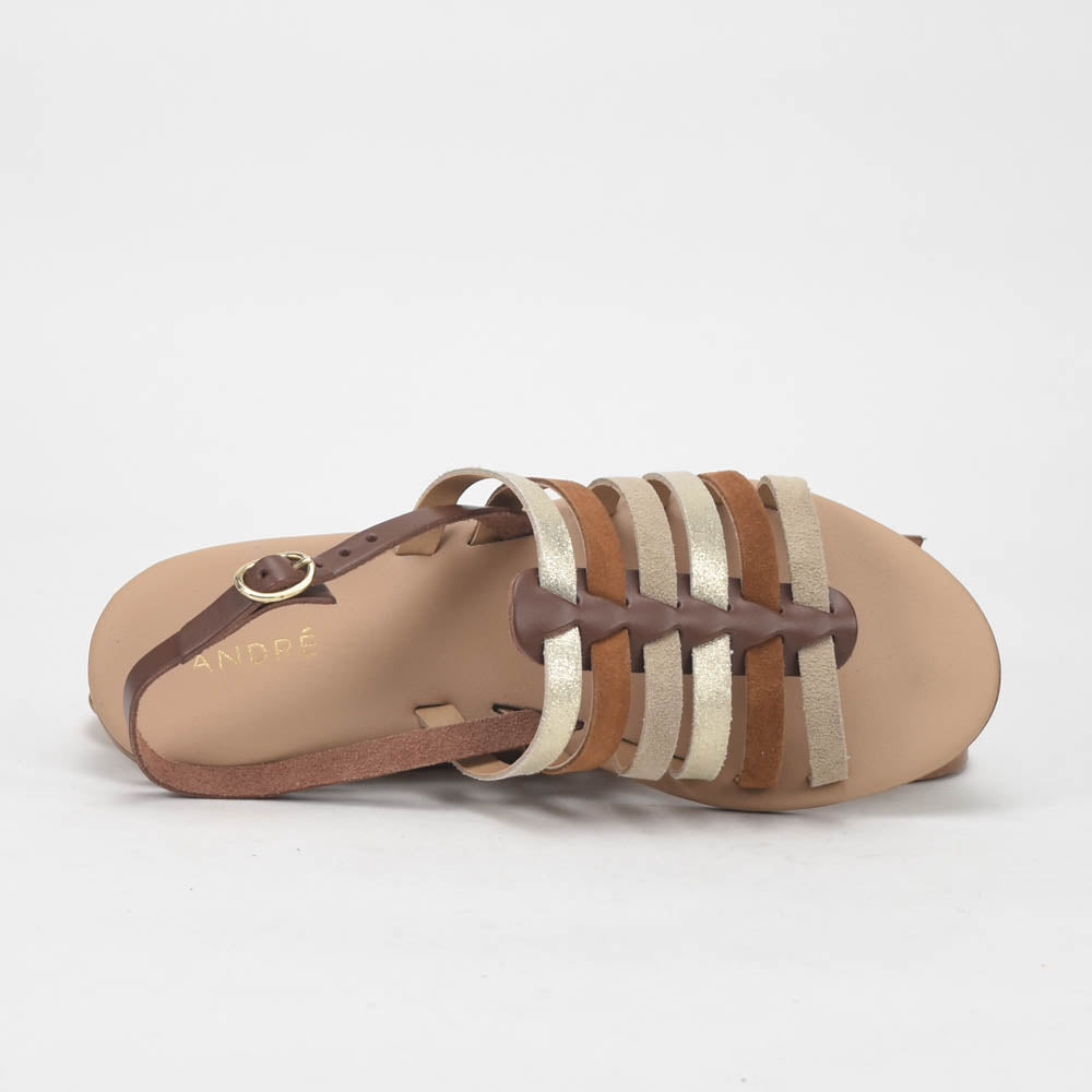 ANDRÉ SANDALES FEMME SECRETE CUIR MARRON BEIGE - 52321631404