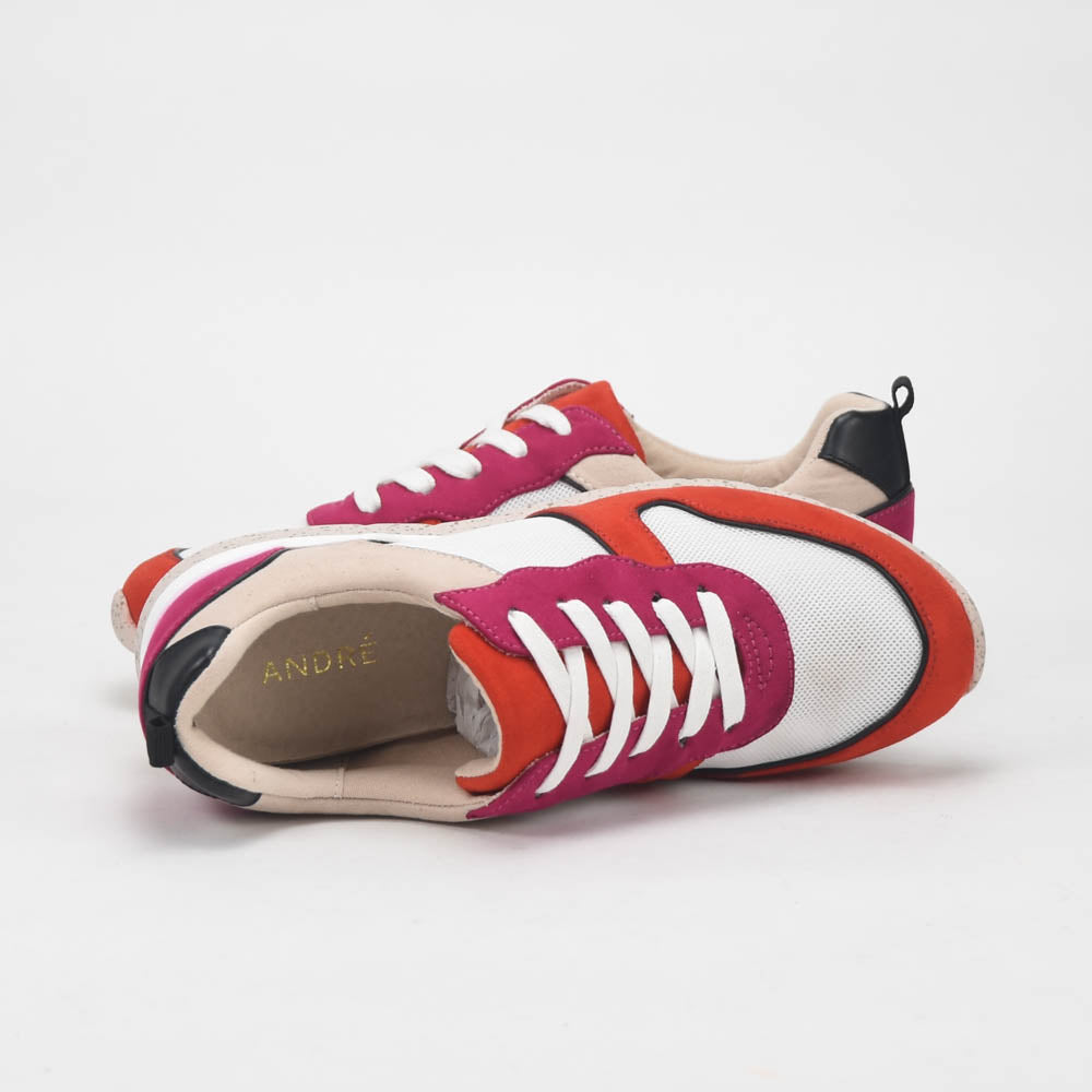 ANDRÉ BASKETS FEMME ADO CUIR ROUGE BEIGE - 52149780412