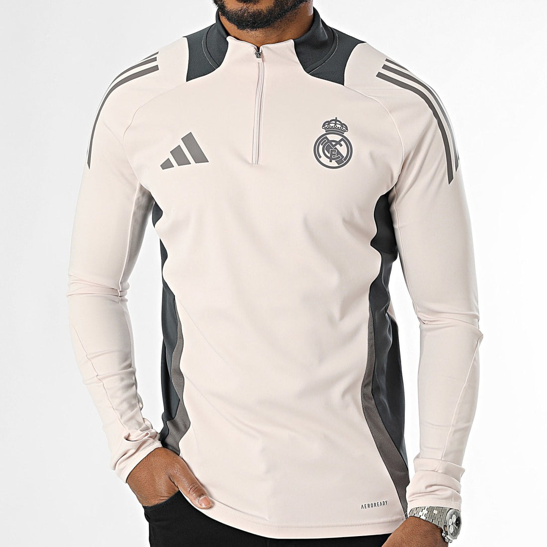 Tee Shirt Manches Longues A Bandes Real Madrid IT5133 Beige Gris - IT5133
