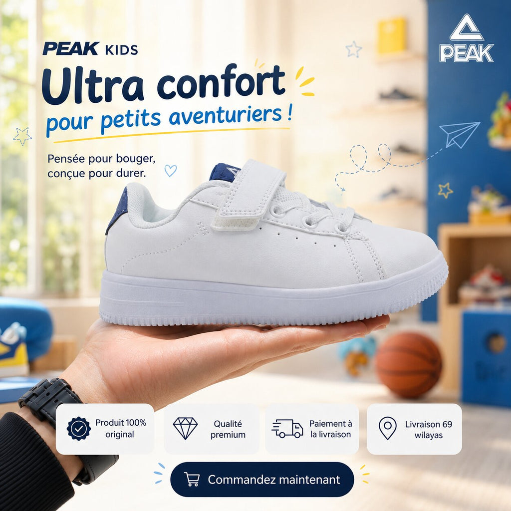 Peak Kids Casual Shoes White Navy - EK3901B-1030