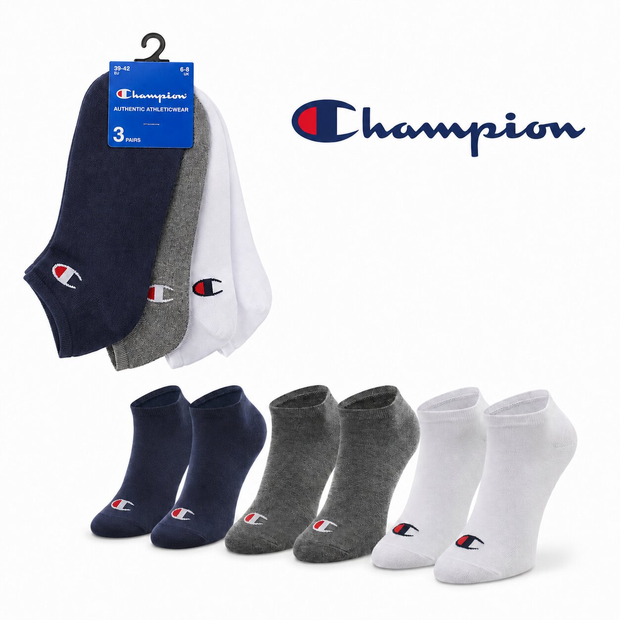 Champion 3-Pack Sneaker Socks Navy-White-Grey - U24560-BS501