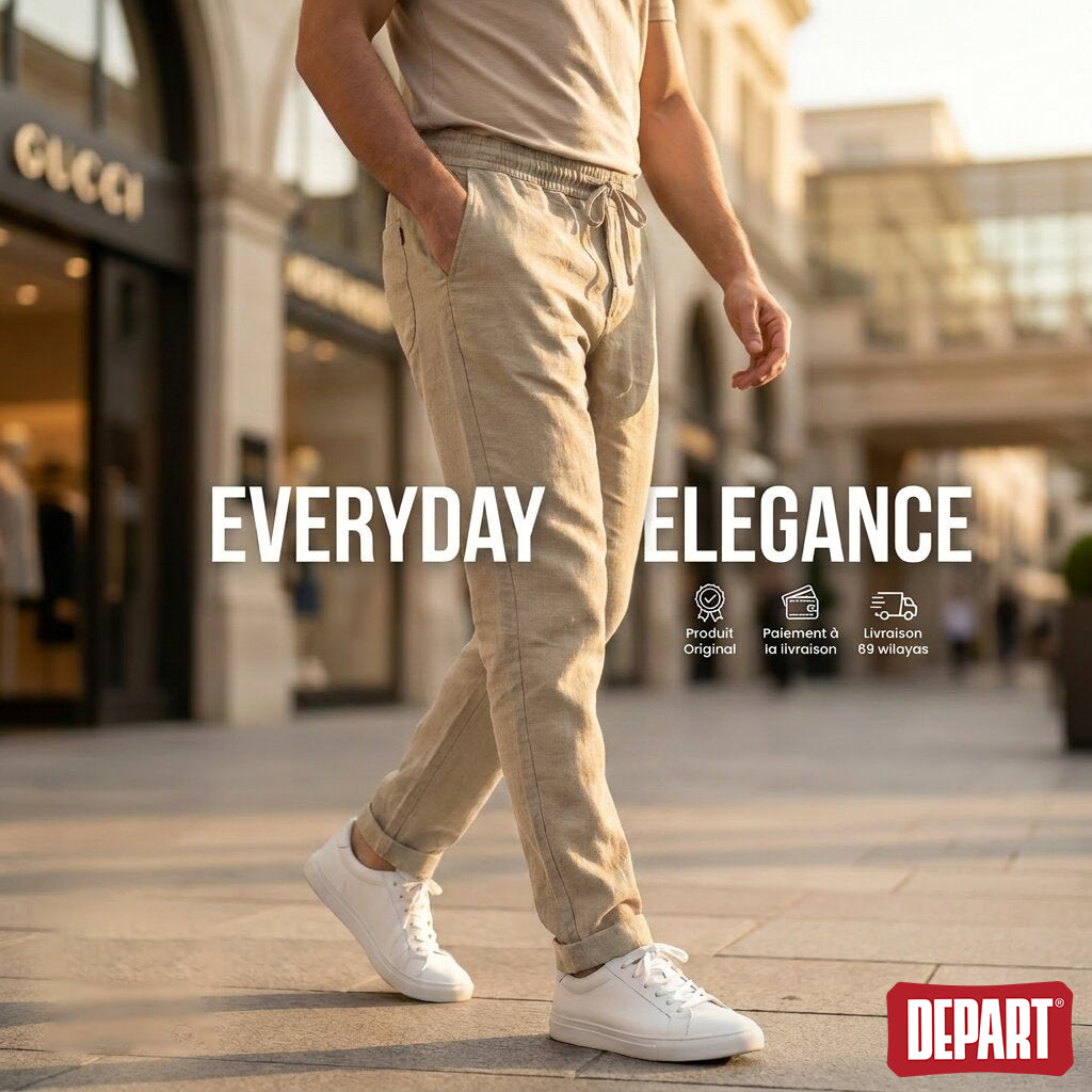 Départ Homme Pantalon en Lin Beige - MG188-G21-000735