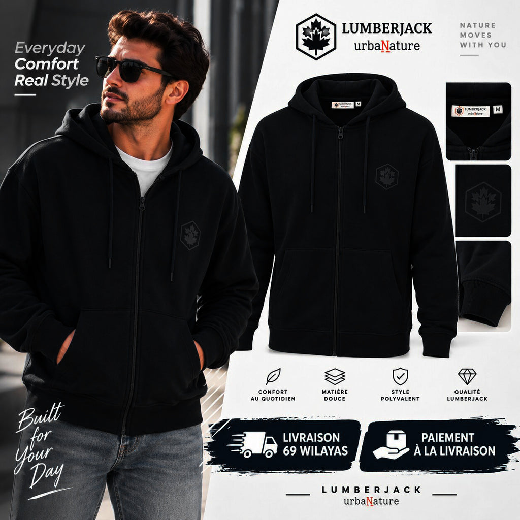 LUMBERJACK ZIP HOODIE - LBJ-00201-BLK
