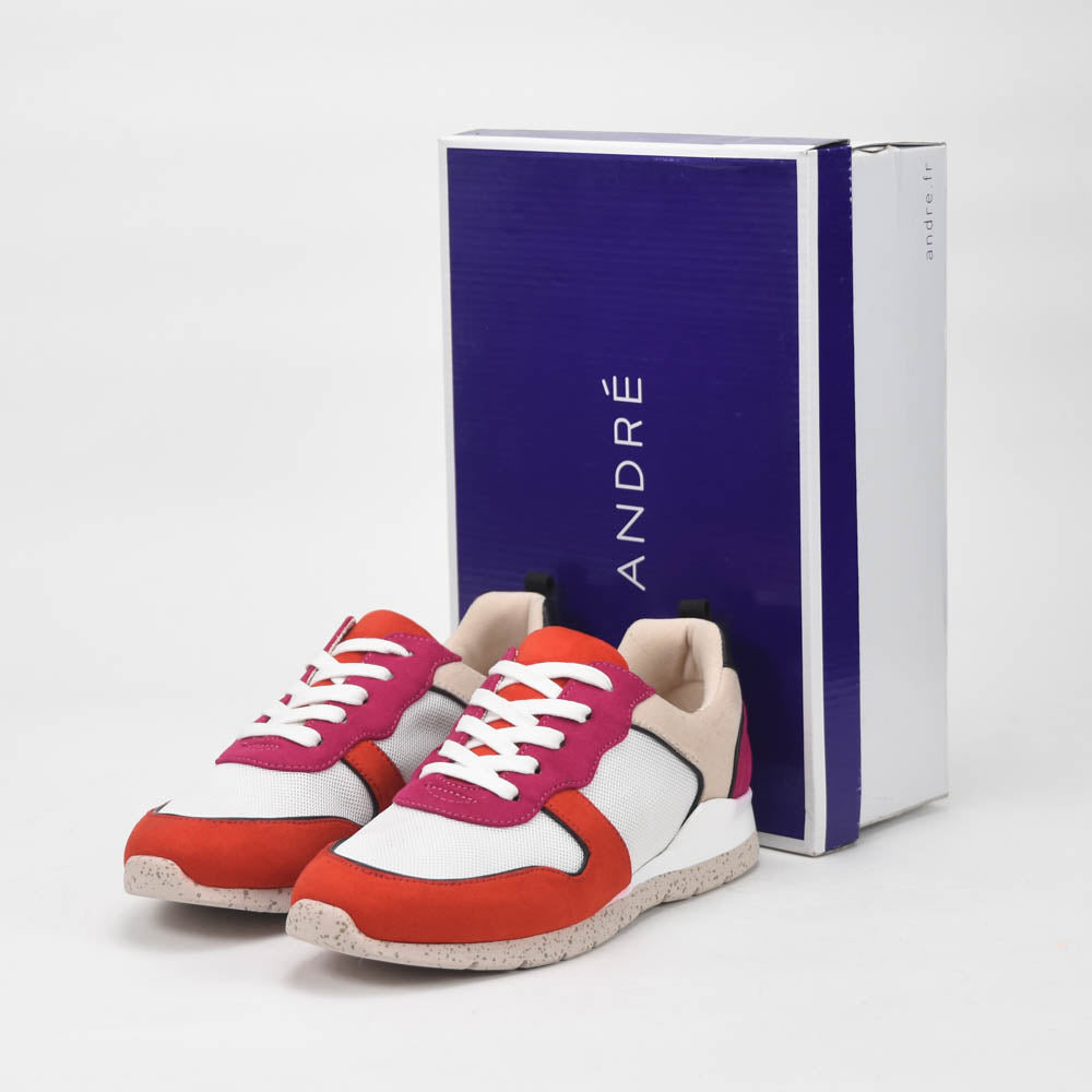 ANDRÉ BASKETS FEMME ADO CUIR ROUGE BEIGE - 52149780412