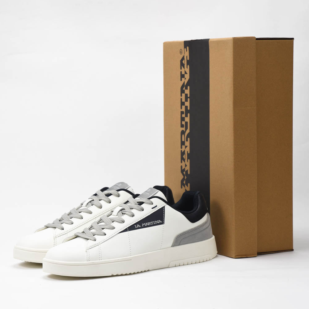La Martina Cup Leather Sneakers White Blue - LFM252-001-A00-A2