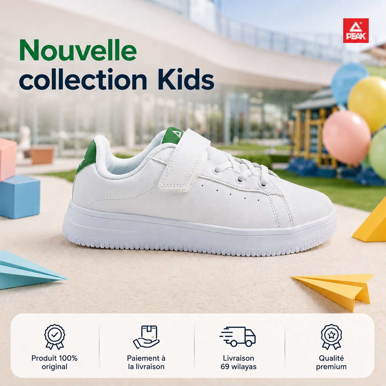 Peak Kids Casual Shoes White Green - EK3901B-X169