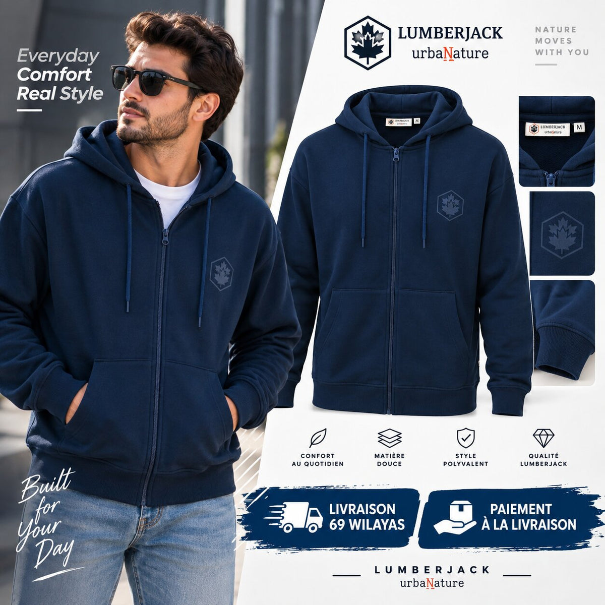 LUMBERJACK ZIP HOODIE - LBJ-00201-BLU