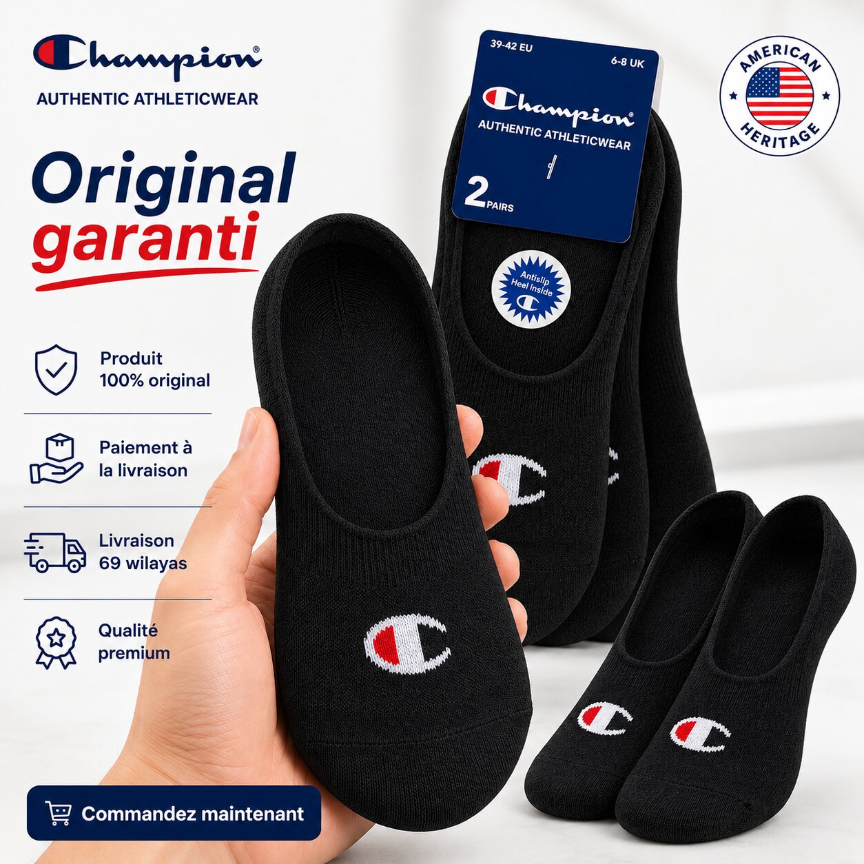 Champion 2-Pack Footie Socks Black - U24561-KK001
