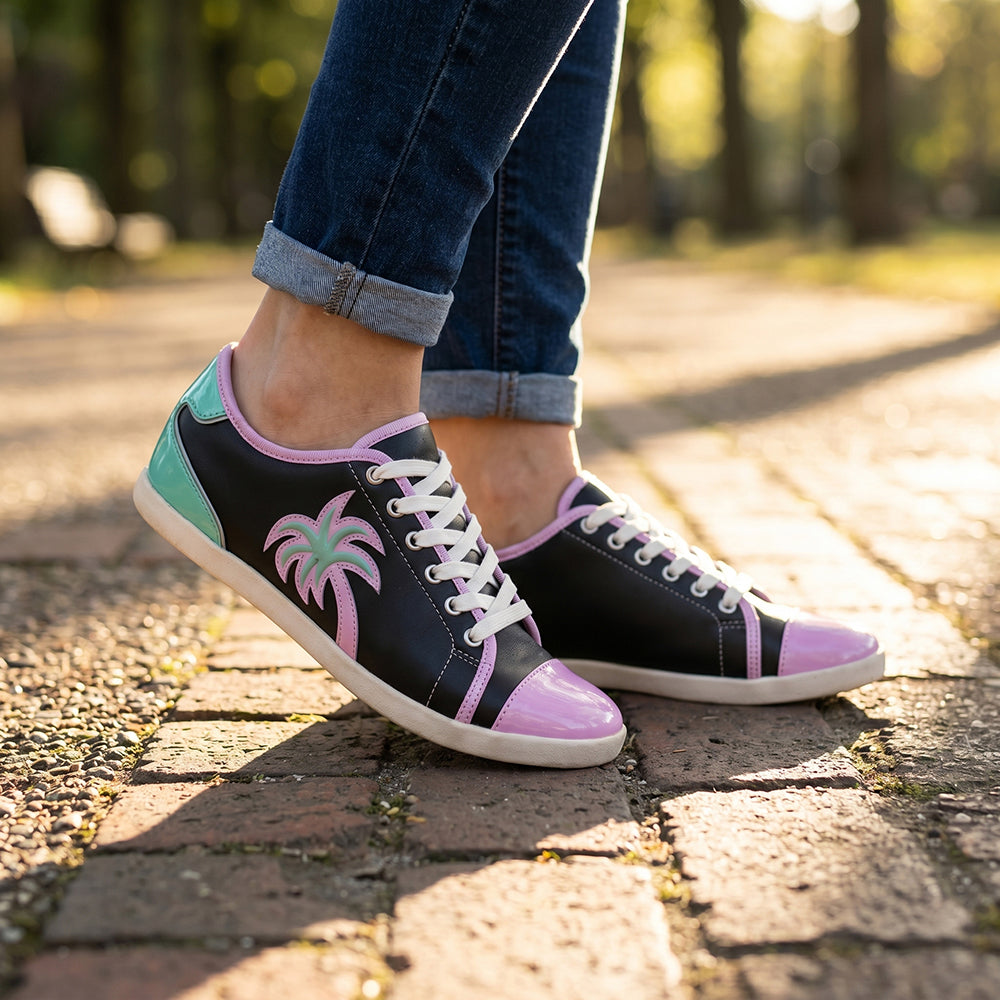 ANDRÉ BASKETS FEMME LIMONADE CUIR NOIR VIOLET - 52149171007