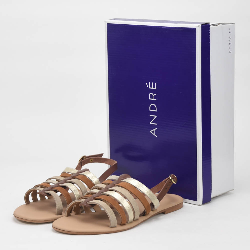 ANDRÉ SANDALES FEMME SECRETE CUIR MARRON BEIGE - 52321631404