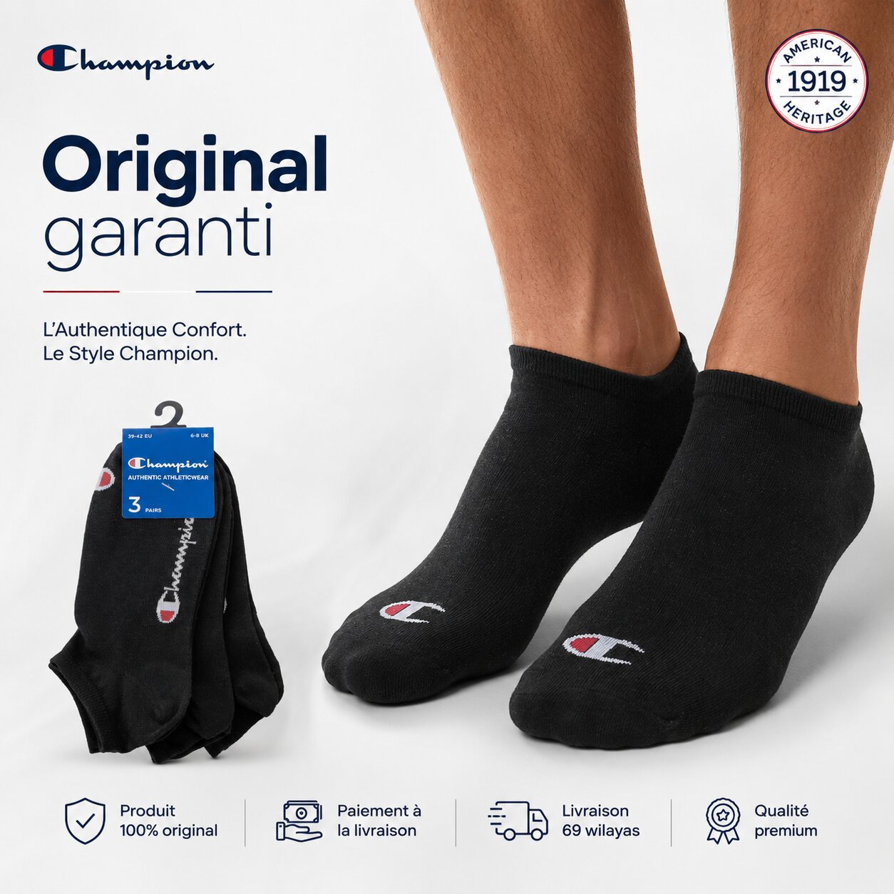 Champion 3-Pack Sneaker Socks Black - U24560-KK001