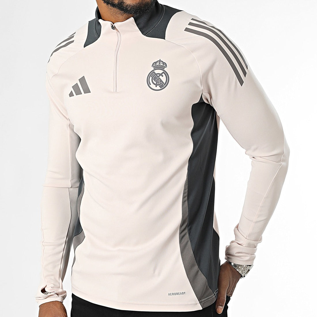 Tee Shirt Manches Longues A Bandes Real Madrid IT5133 Beige Gris - IT5133