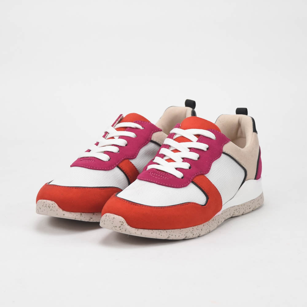 ANDRÉ BASKETS FEMME ADO CUIR ROUGE BEIGE - 52149780412