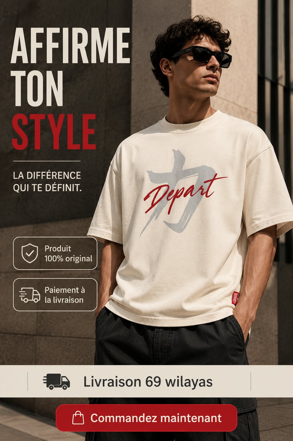 Départ Homme T-shirt Oversize-Beige
