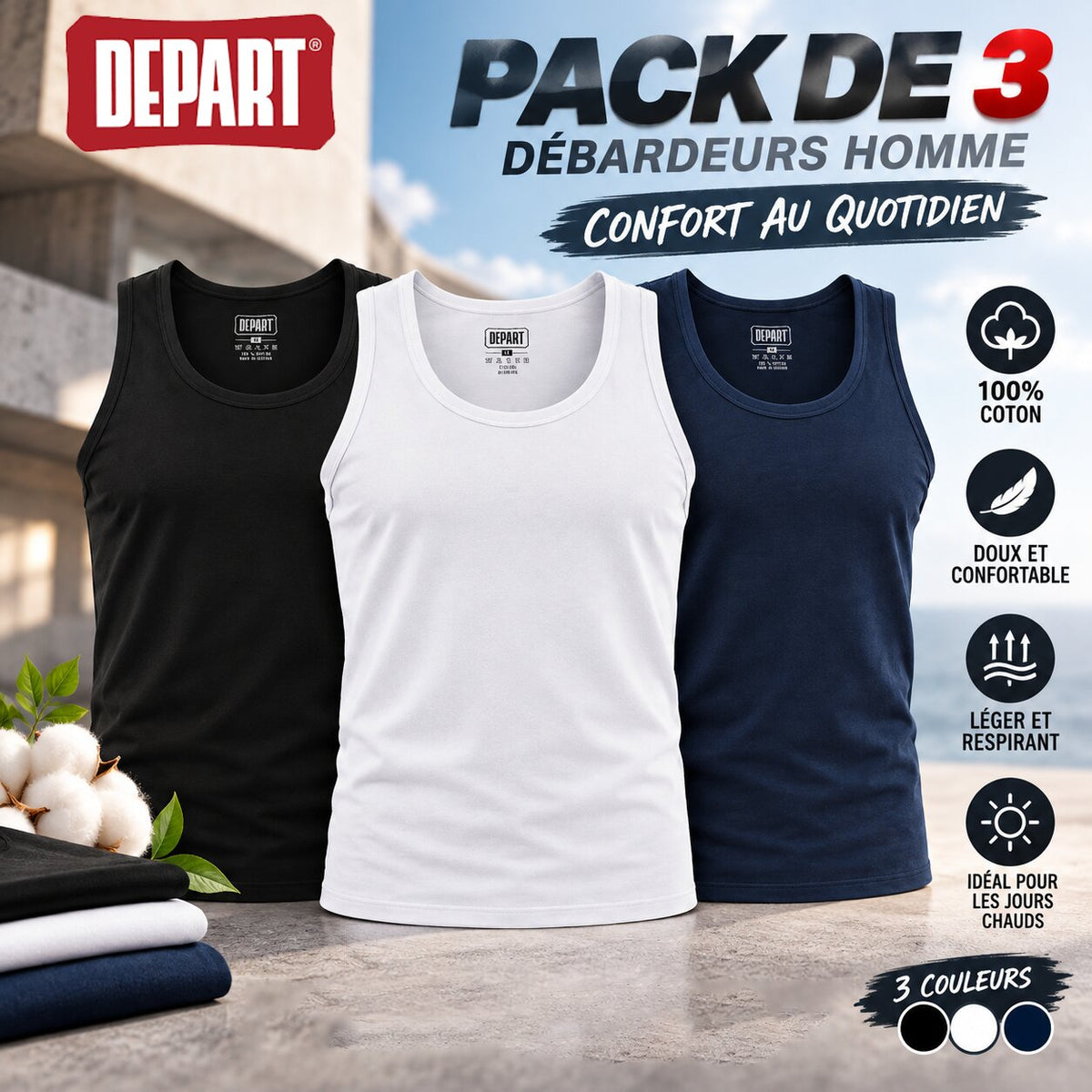 DEPART PACK DE 3 DÉBARDEURS HOMME - MA218-G23-3COLORS