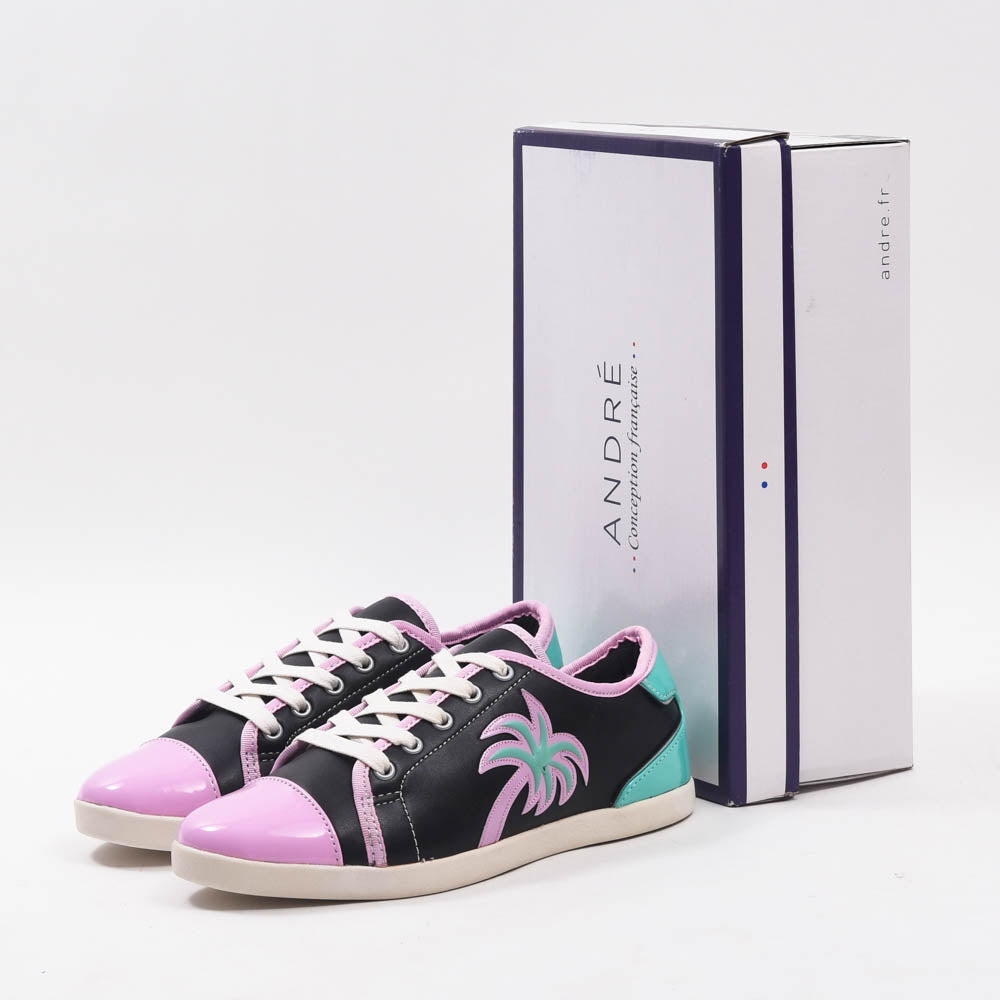 ANDRÉ BASKETS FEMME LIMONADE CUIR NOIR VIOLET - 52149171007