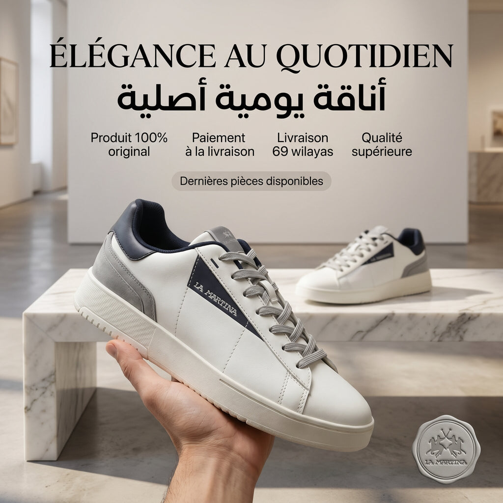 La Martina Cup Leather Sneakers White Blue - LFM252-001-A00-A2