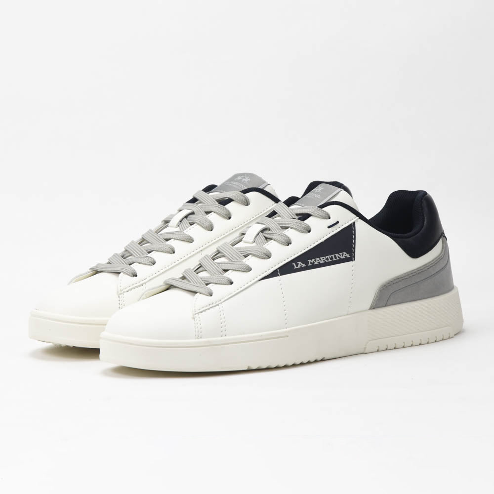 La Martina Cup Leather Sneakers White Blue - LFM252-001-A00-A2