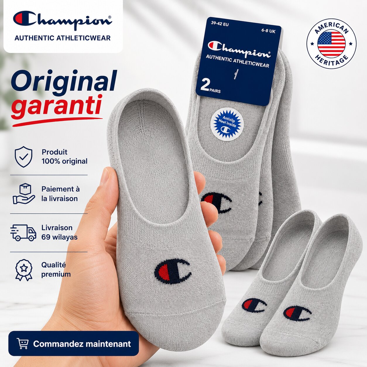 Champion 2-Pack Footie Socks Grey Melange - U24561-EM010