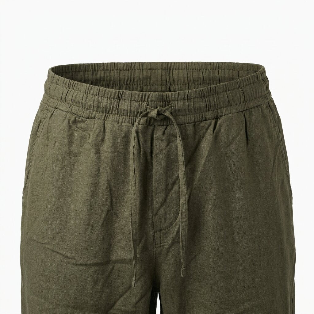 Départ Homme Pantalon en Lin Vert Khaki - MG191-G21-000871