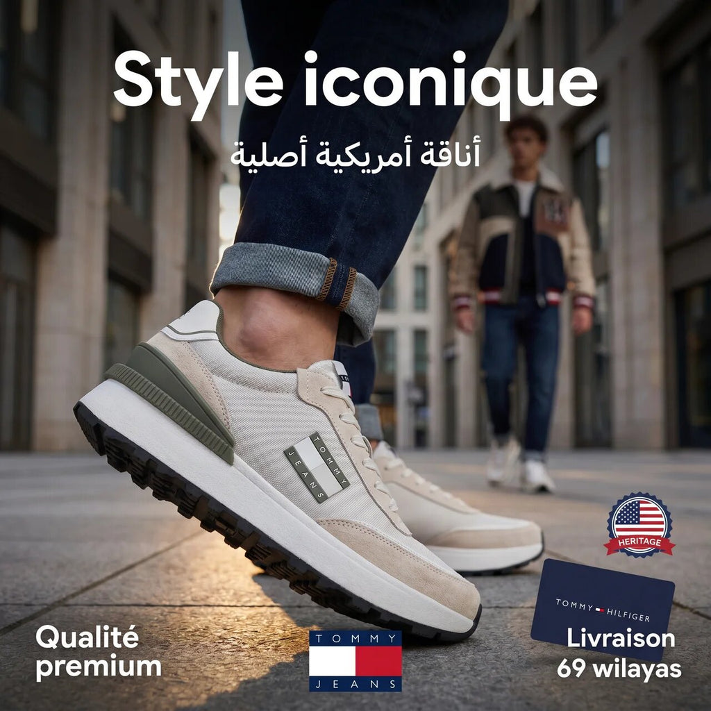 TOMMY HILFIGER BASKETS TOMMY JEANS TJW TECH RUNNER ESS HOMME KHAKI - ENOENO-LIGHT GREEN