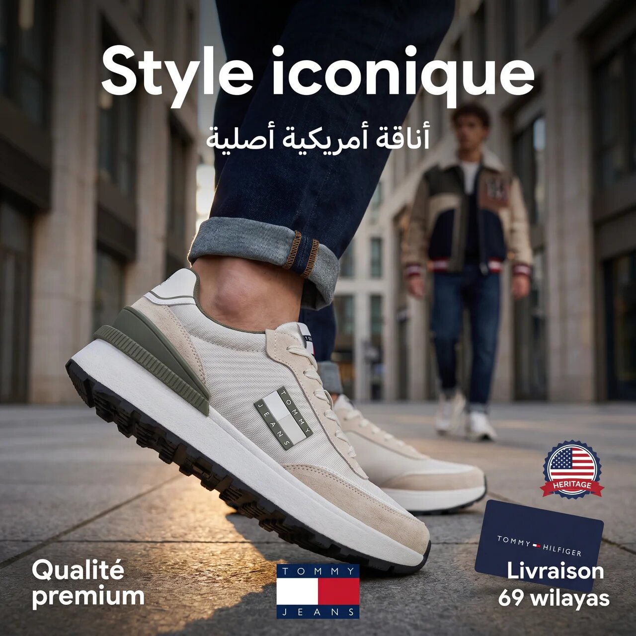 TOMMY HILFIGER BASKETS TOMMY JEANS TJW TECH RUNNER ESS HOMME KHAKI - ENOENO-LIGHT GREEN