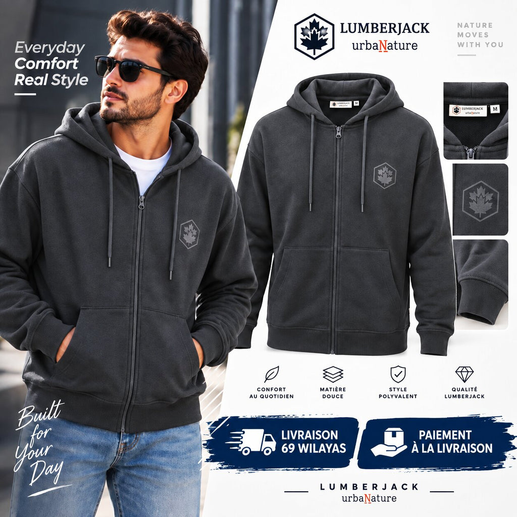LUMBERJACK ZIP HOODIE - LBJ-00201-GRY