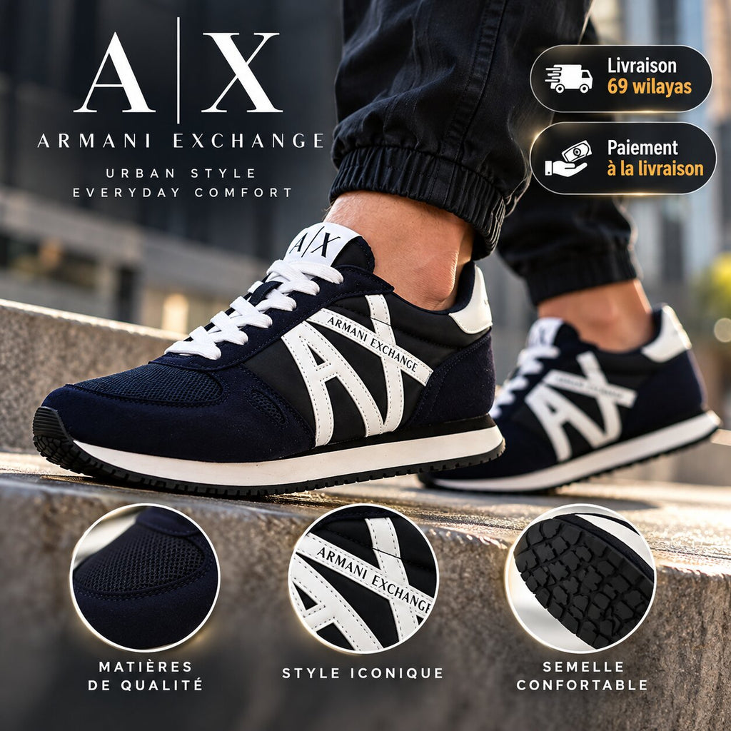 Armani Exchange Retro Running Sneakers - XUX017-XCC68-BLUE