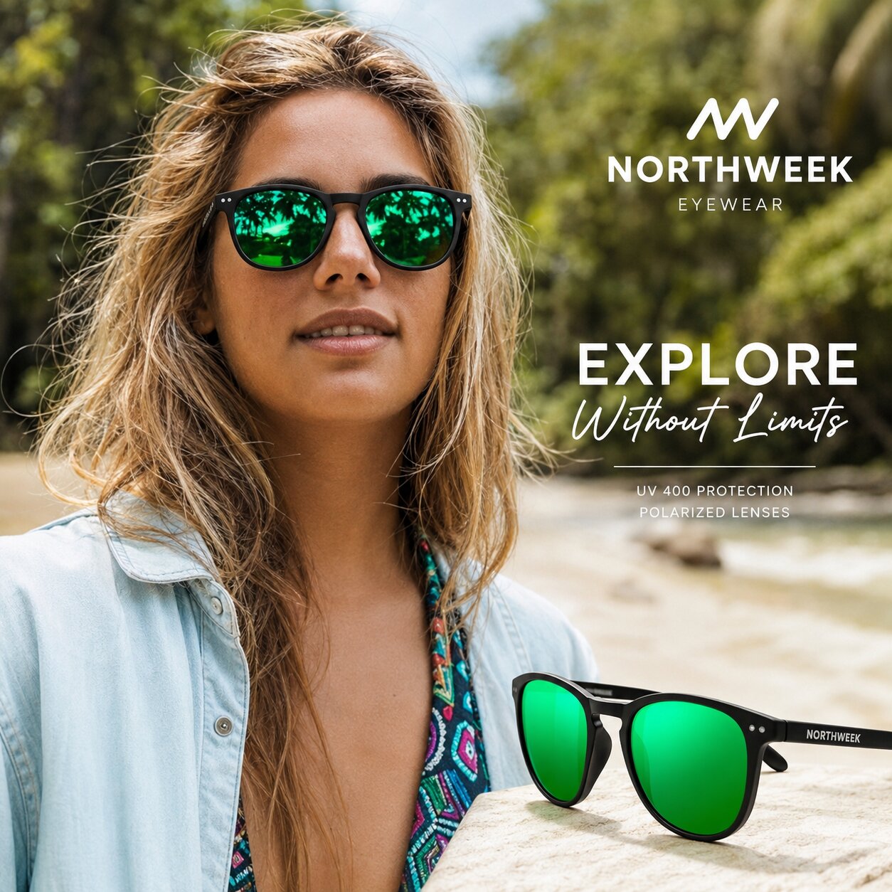 Northweek Wall Matte Black / Green Polarized Sunglasses - NDW100001