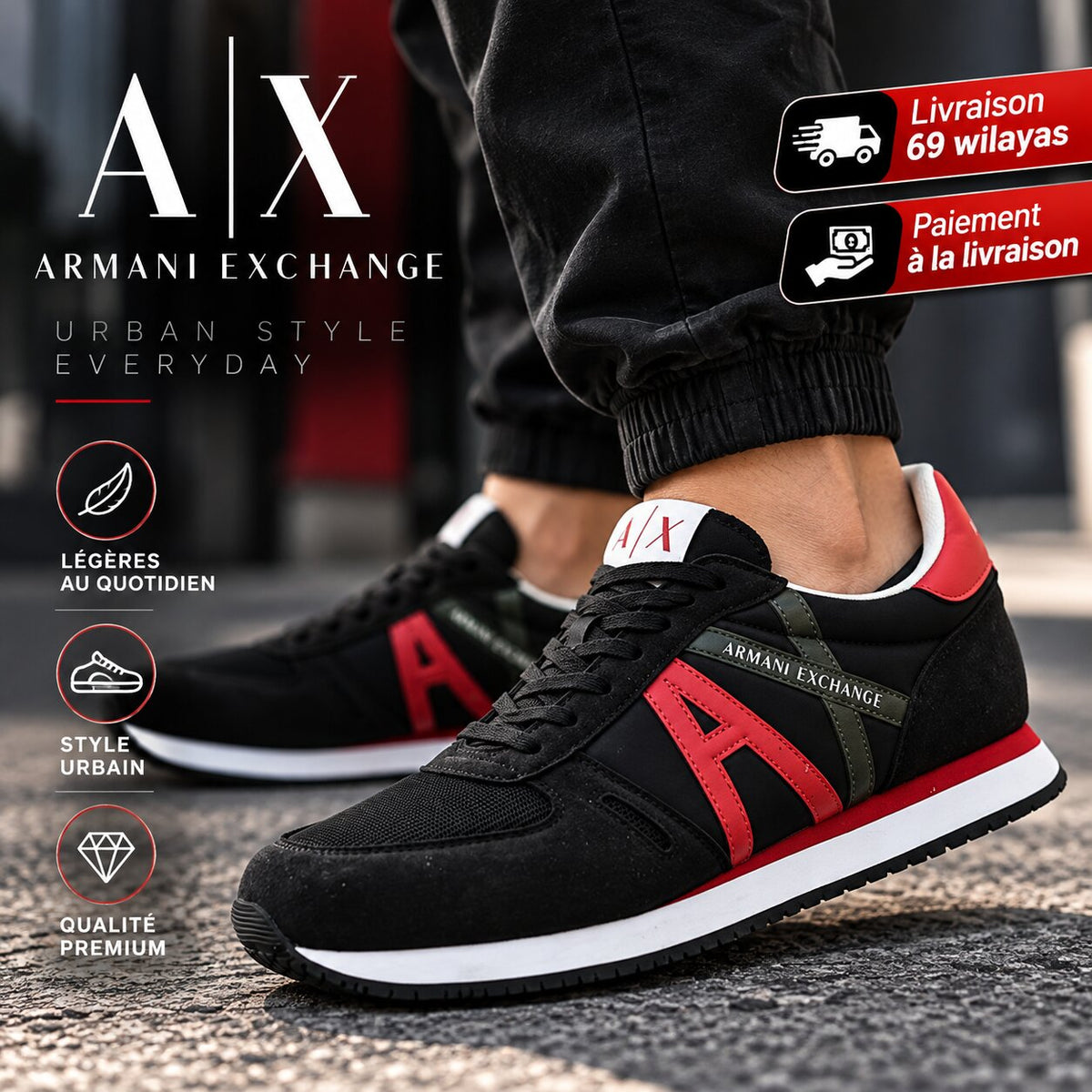 Armani Exchange Retro Running Sneakers - XUX017-XCC68-BRED