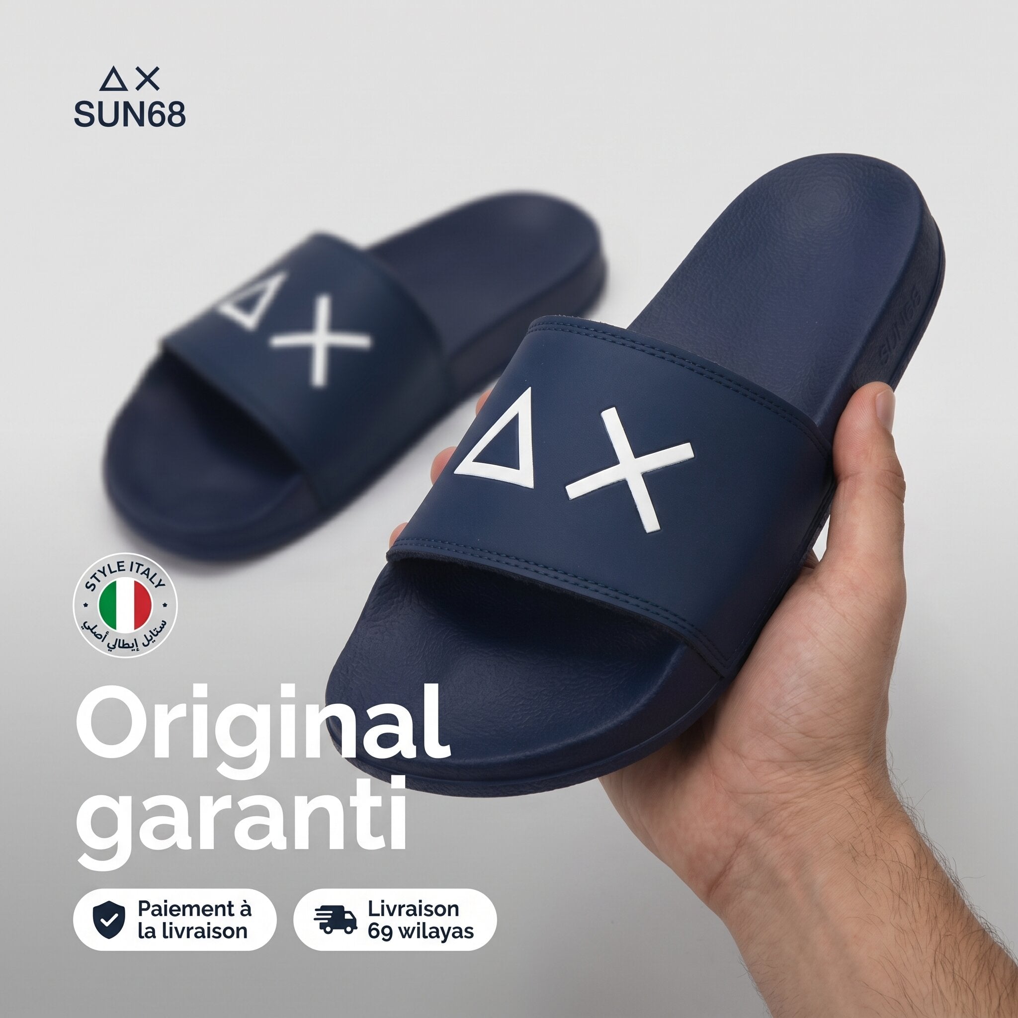 SUN68 Logo Navy Flip Flops - X36110-07